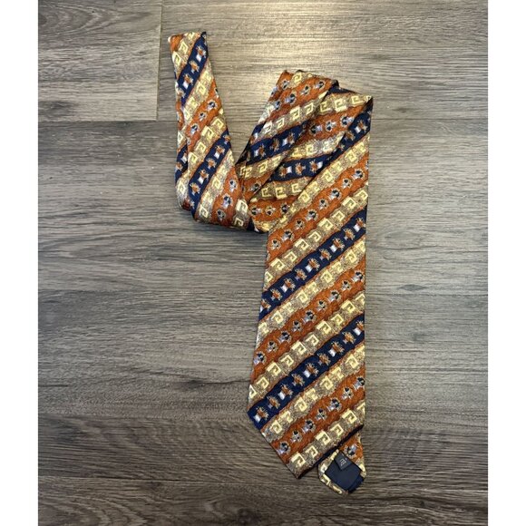 Ermenegildo Zegna Silk Abstract Printed Stripe Blue and Gold Men's Tie